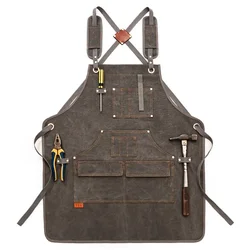 New Durable Goods Heavy Duty Unisex Canvas Work Apron with Tool Pockets Cross-Back Straps Adjustable For Woodworking Painting