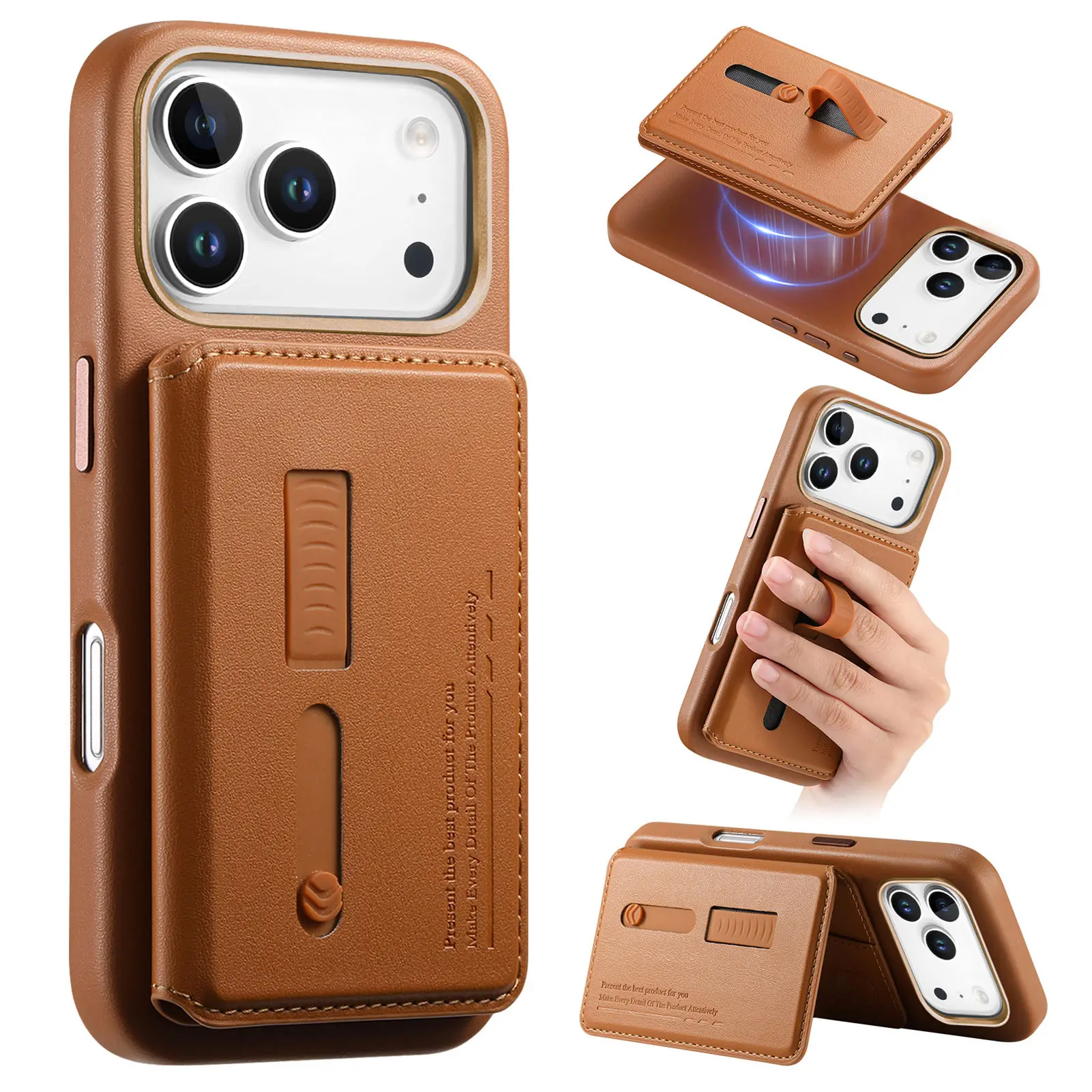 

Luxury 2 in 1 Detachable Magnetic Leather Wallet Cards Solt Case for iPhone 17 Pro Max 16 Plus 15 14 13 12 Wristband Bag Cover