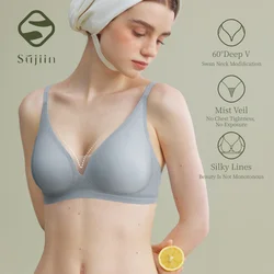 SUJIIN Sexy Wireless Bras Women Push Up Soft Support Deep V  Thin Underwear Plung Bralettes Thin Seamless Bra for Women MX317