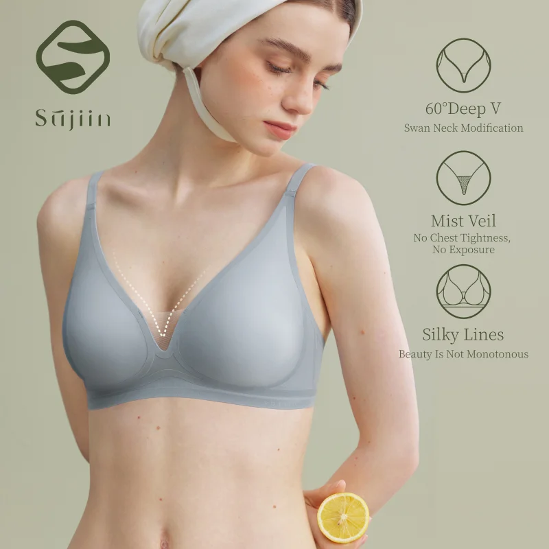 SUJIIN Sexy Wireless Bras Women Push Up Soft Support Deep V  Thin Underwear Plung Bralette Thin Seamless Bra for Women MX317