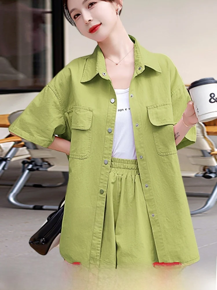 

Candy Colored Casual Cotton Blend Two Piece Set ort Sve irt And orts Women's Faion Ensemble Summer 2024 Ne