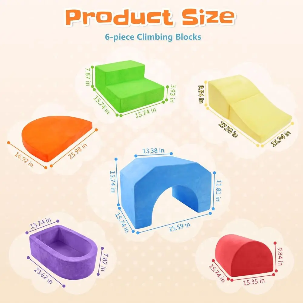 Miękkie piankowe klocki do wspinaczki dla maluchów, 6 sztuk - plac zabaw do użytku w pomieszczeniach z antypoślizgową podstawą, zabawa sensoryczna, zabawki do raczkowania i wspinaczki