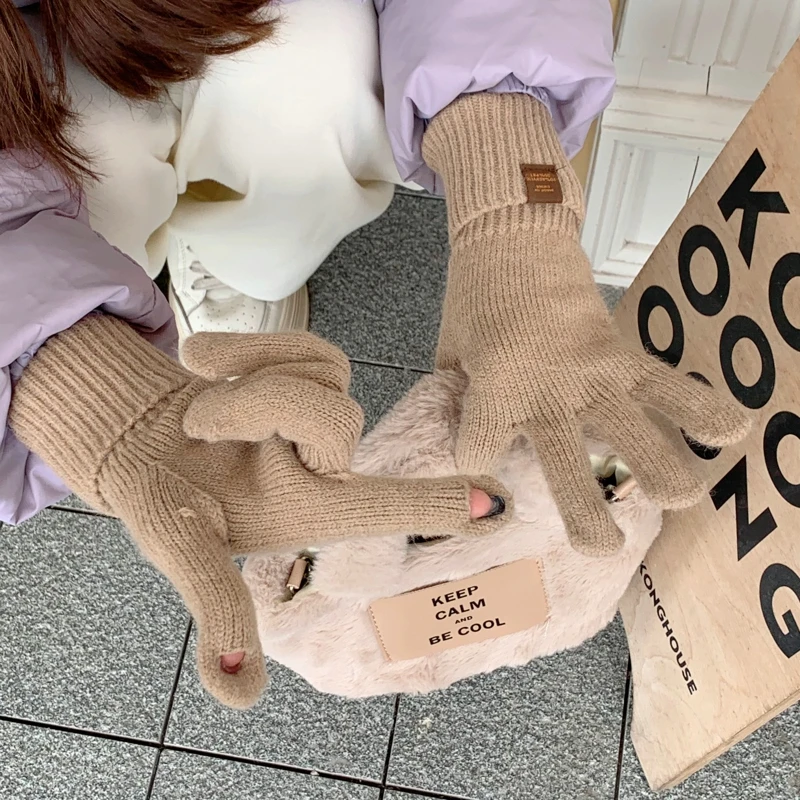 

Solid Color Fashion Touch Screen Knitted Gloves Women Winter Gloves Warm Riding Gloves Work Gloves Harajuku Kawaii For Women