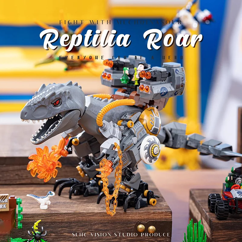 Juguetes de bloques de construcción para niños, bloques de construcción de dinosaurios mecánicos inspirados en la tecnología, modelo de ensamblaje de dinosaurios con armas pesadas, juguete de regalo sorpresa de Navidad para niños