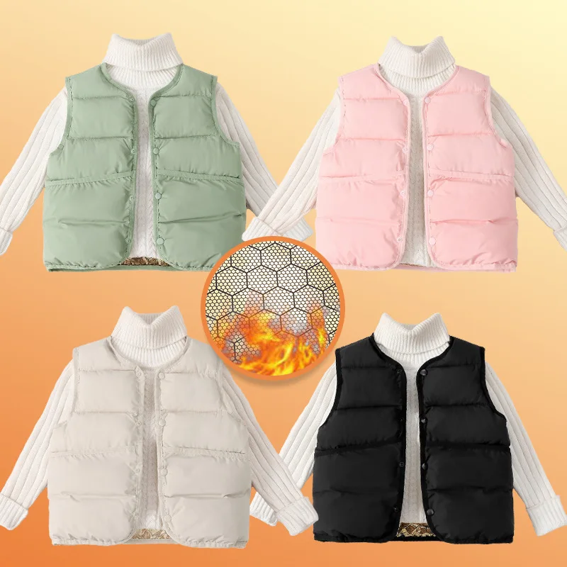 New Autumn Winter Boys Solid Cotton Vest Layering Girls Children Warm Thermal Vest Baby Casual Wear Children Sleeveless Jacket