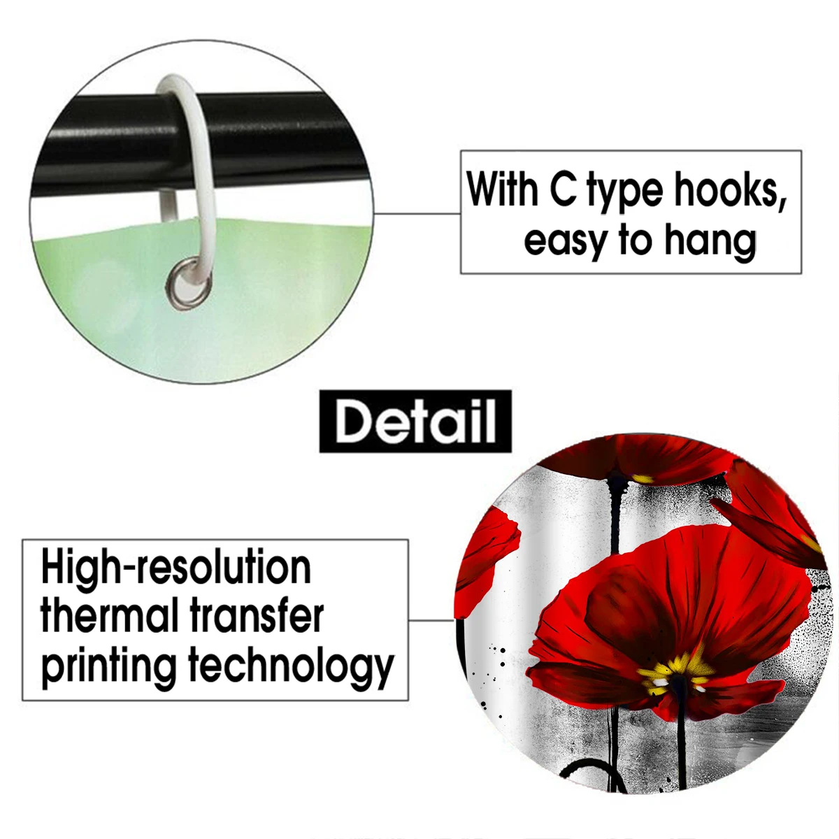 1/4 piece flower simple pattern waterproof shower curtain or waterproof anti-slip shower curtain set, 12 free hooks