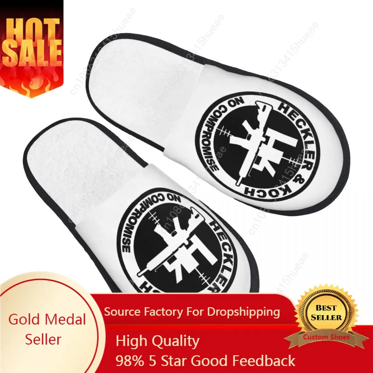 

Heckler And Koch Guest Slippers for Hotel Women Custom Print HK Firearms House Shoes