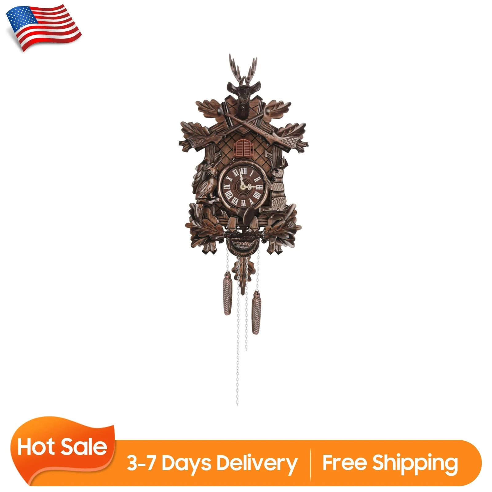 

NEW Cuckoo Clock, Traditional Black Forest Handcrafted Wooden Quartz Clock for Wall Antique Decroration w/ Maple Leaf Pendulum