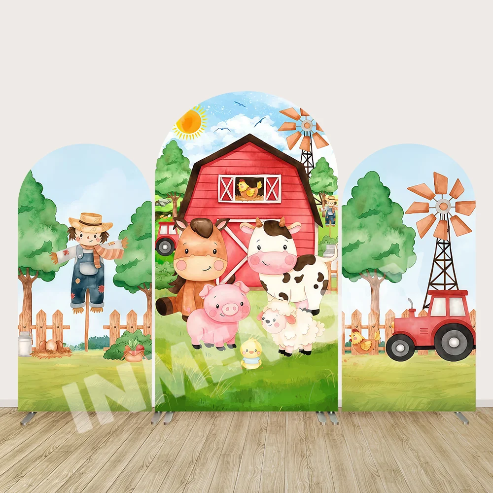 

Farm Party Supplies Banner Arch Wall Panels Backdrop Red Barn Truck Kids Birthday Baby Shower Background Decors Arched Cover