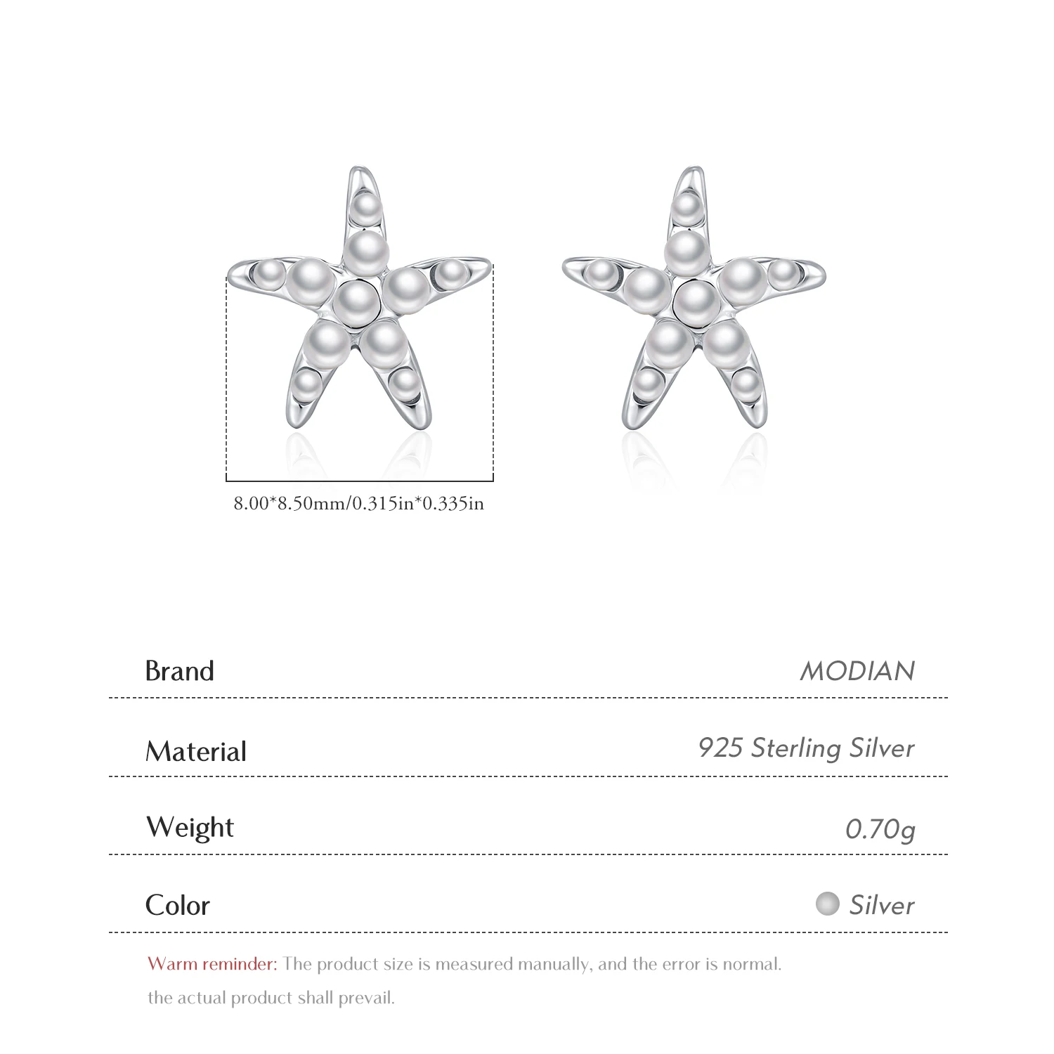 موديان 925 فضة أنيقة كريستال اللؤلؤ الأذن ترصيع حساسة نجم البحر وأقراط للنساء غرامة مجوهرات هدايا #3