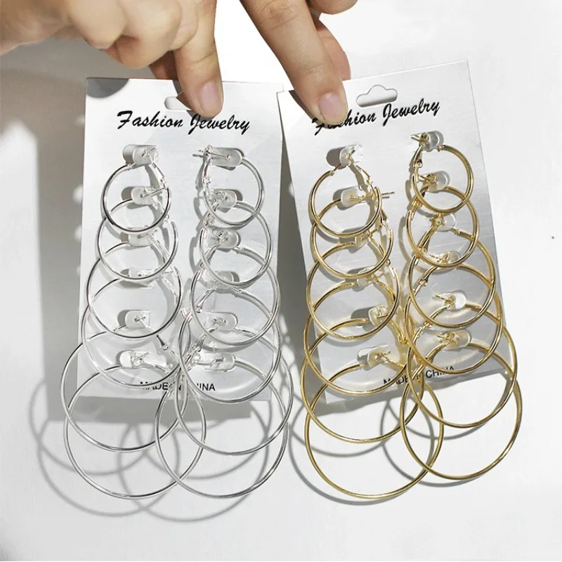 12Pcs/6Pairs Simple Punk Hoop Earrings Set Big Circle Earrings for Women Girls Ear Hoop Earring Oversized Jewelry Accessories