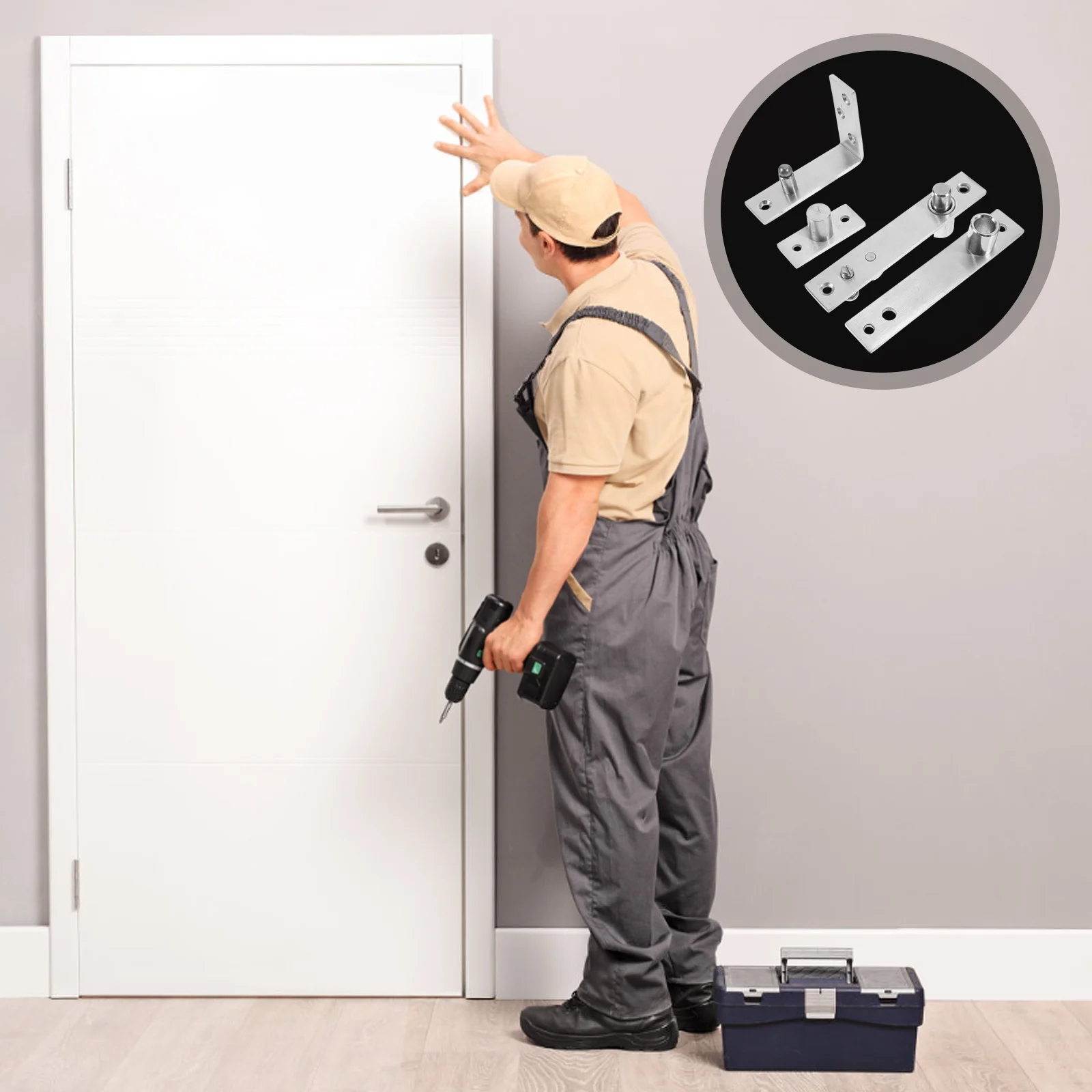 

1Pair Hidden Seven-Shaped Pivot Door Hinges Heavy Duty Stainless Steel Rotating Hardware for Cabinets Bookshelves DIY Projects