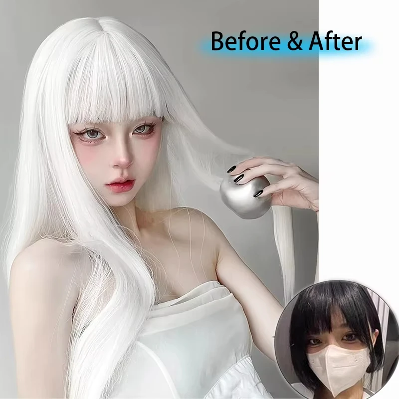 Peluca sintética larga lisa negra con flequillo para mujer, aspecto natural, para Halloween, cosplay y uso diario 2
