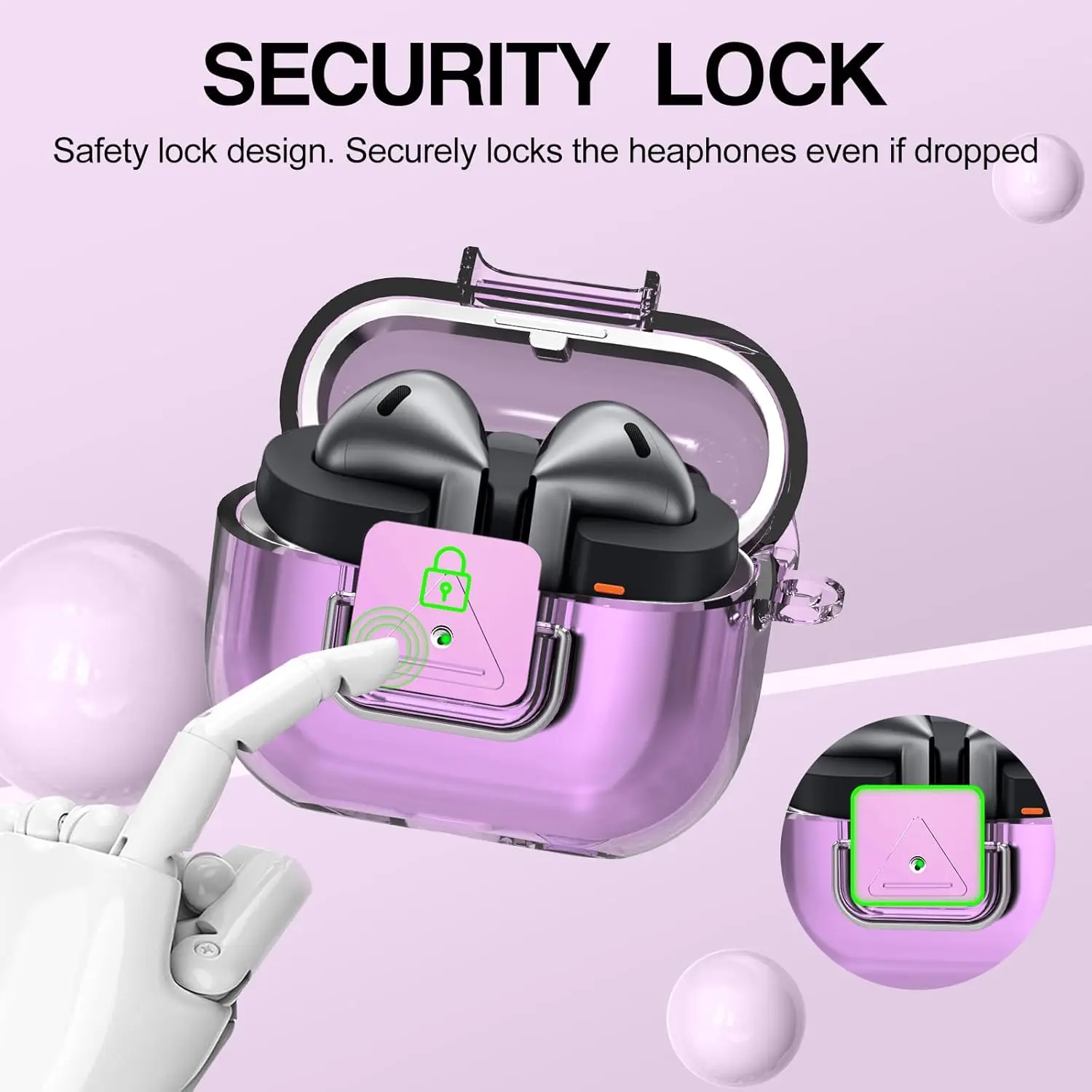 Funda transparente para Samsung Galaxy Buds 3/3Pro, funda protectora a prueba de golpes con bloqueo seguro y Kit de limpieza, mosquetón y cordón