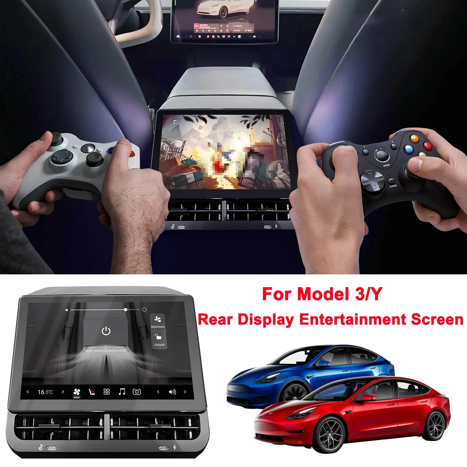 

Newest 8.9inch 4K HD Rear Display for Tesla Model Y 3 WIFI Entertainment Screen Qualcomm Chip Supporting Multi Apps Games Adjust