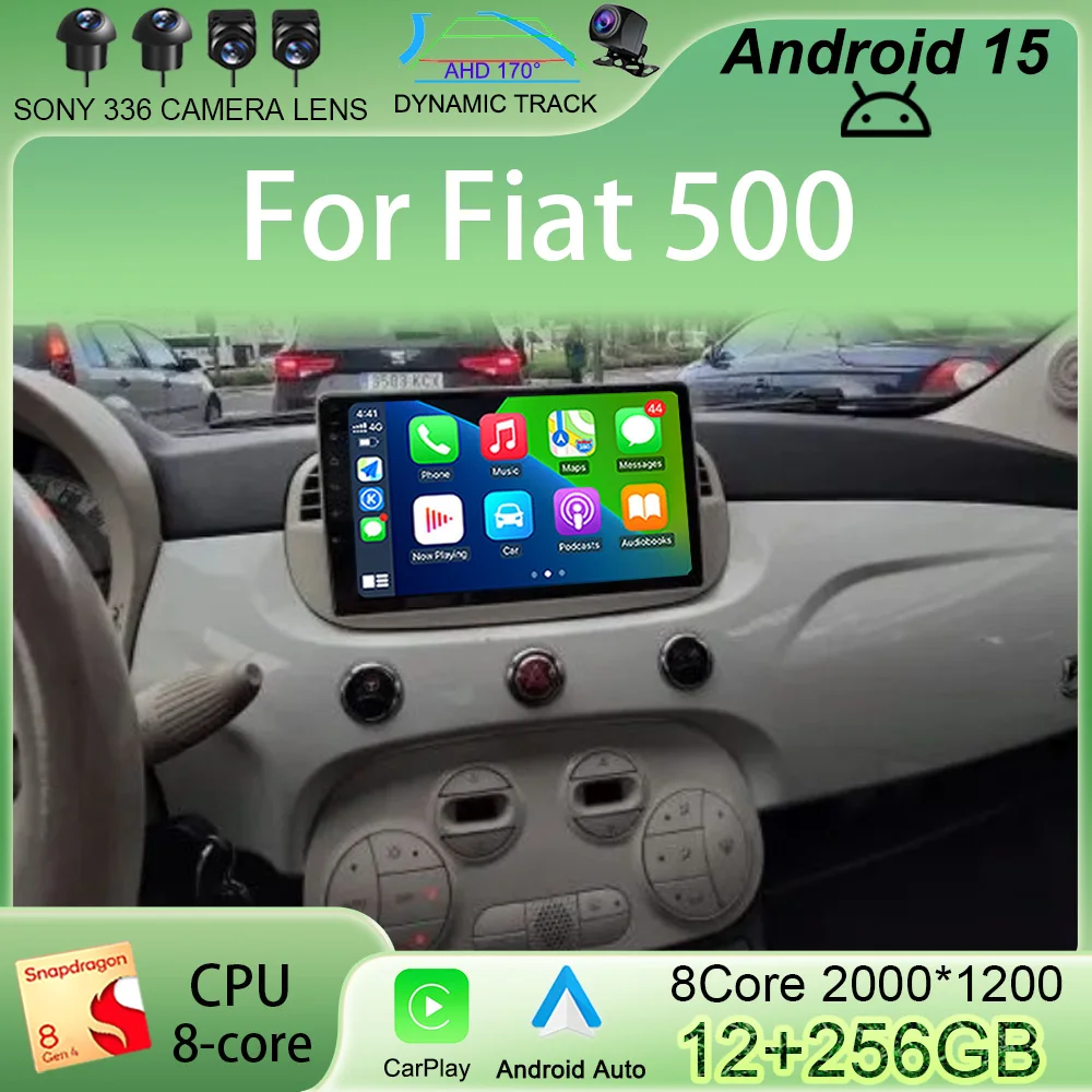 

9'' Car Radio Stereo Android 15 For Fiat 500 With GPS Navigation Steering Wheel Control Multimedia Carplay& Auto BT WIFI NO DVD