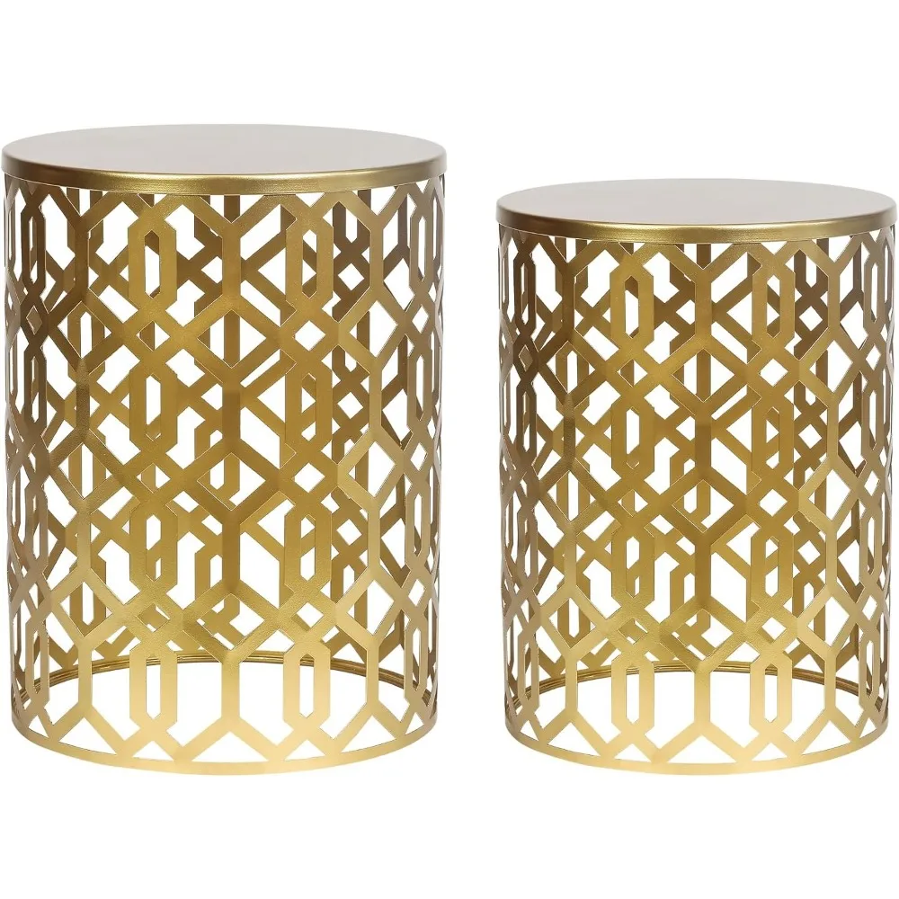 

Gold Nesting Round Side End Tables Set of 2- Coffee Tea Table Mid Century Night Stands for Living Room Bedroom Outdoor, Gold Wo