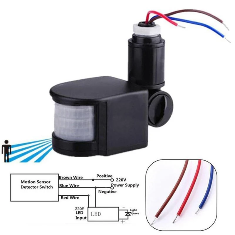 Interruptor do sensor de movimento da luz do diodo emissor de luz detector infravermelho pir detector de movimento automático liga/desliga ao ar livre