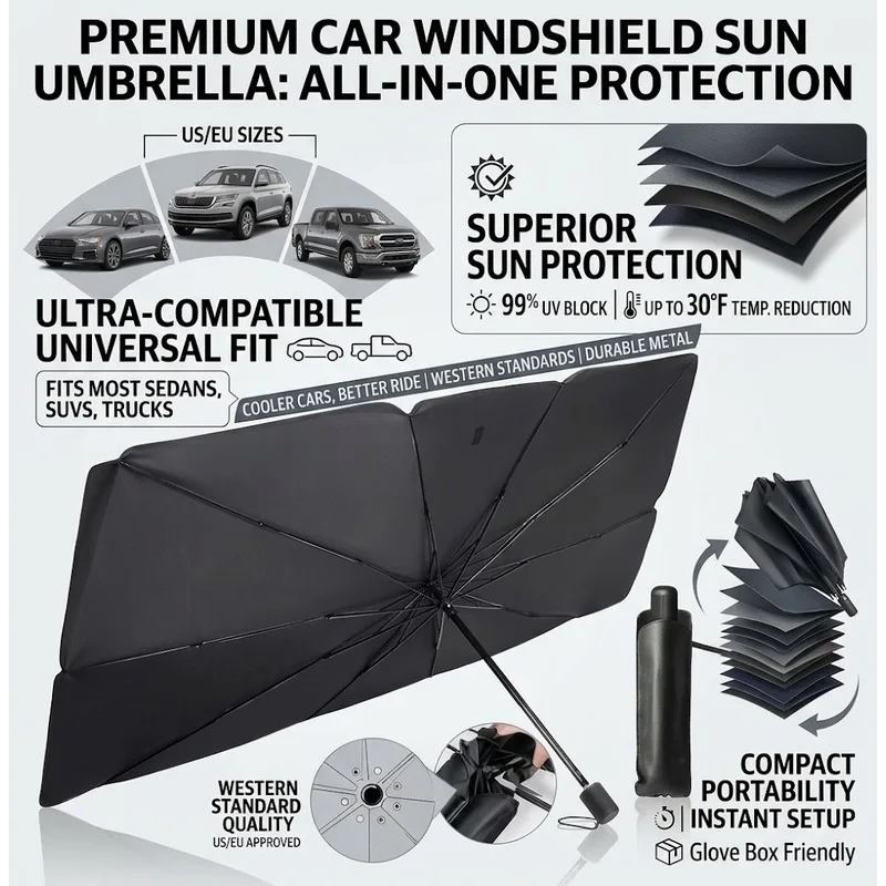 Christmas Stocking Stuffers Car Front Windshield Sunshade Cover Heat Insulation UV Protection Portable Pull Ring Design Gift