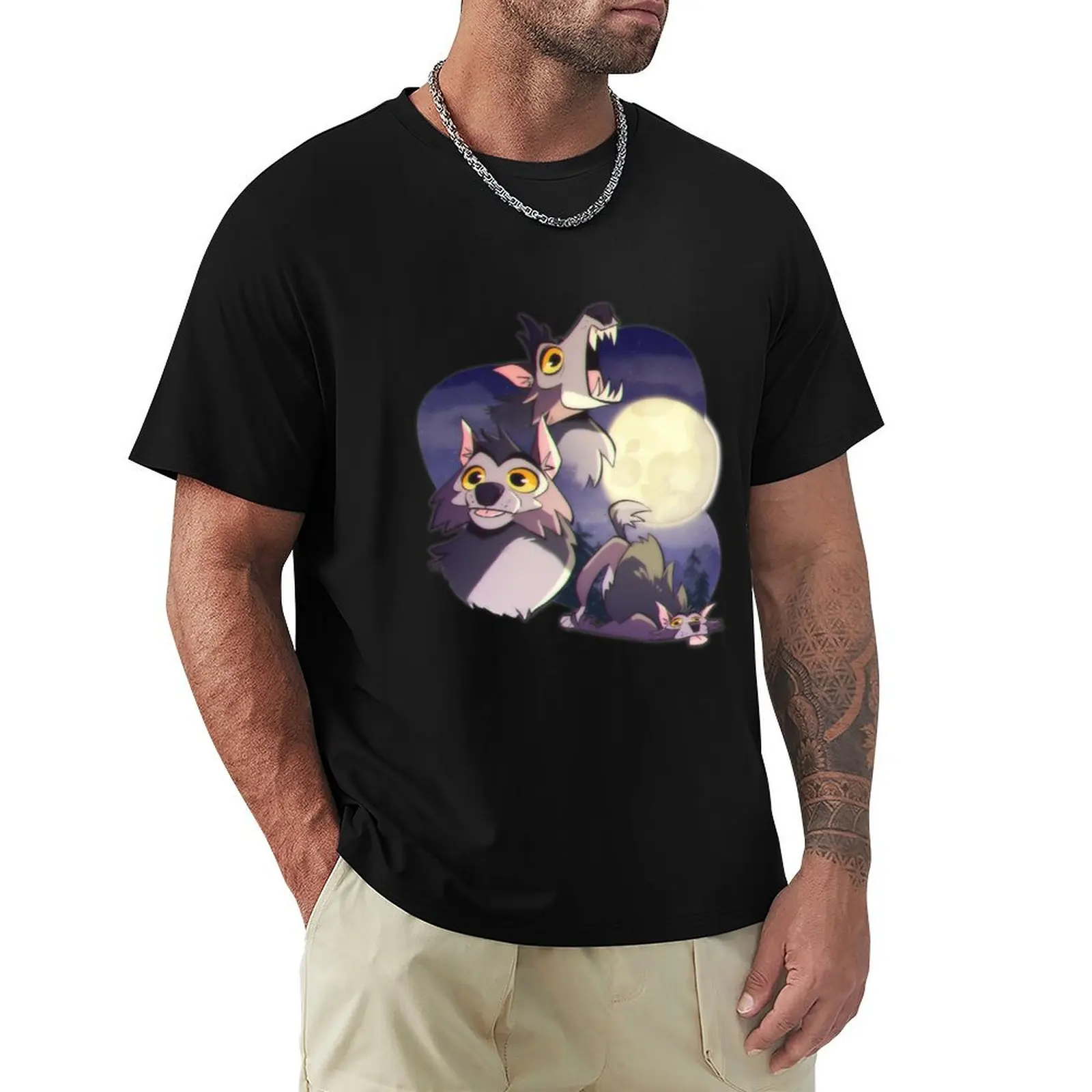 

Three Wuff Moon T-Shirt for a boy blue archive funny costumes plus size clothes T-shirt men