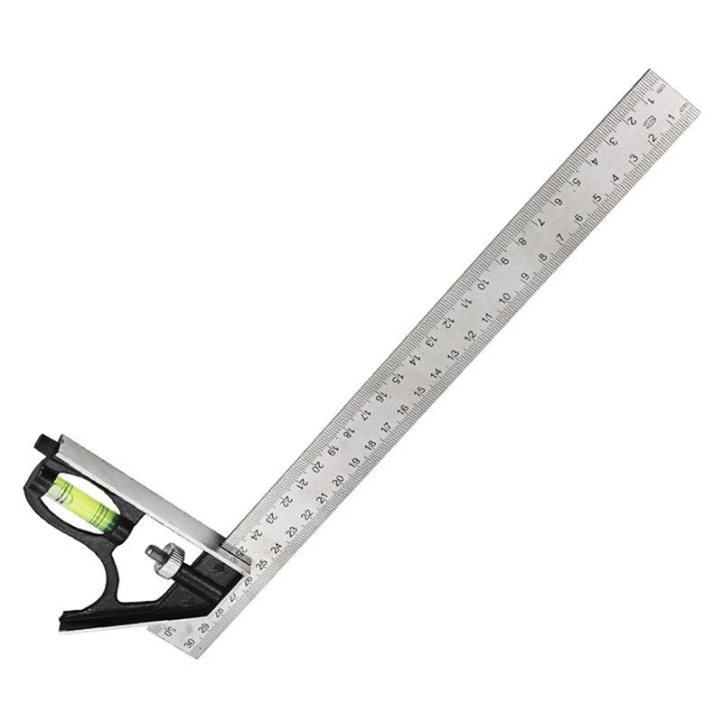 1 PCS 300Mm Mobile Combination Square 90 Degrees 45 Degrees Turn Square Square Protractor Tool Silver&Black