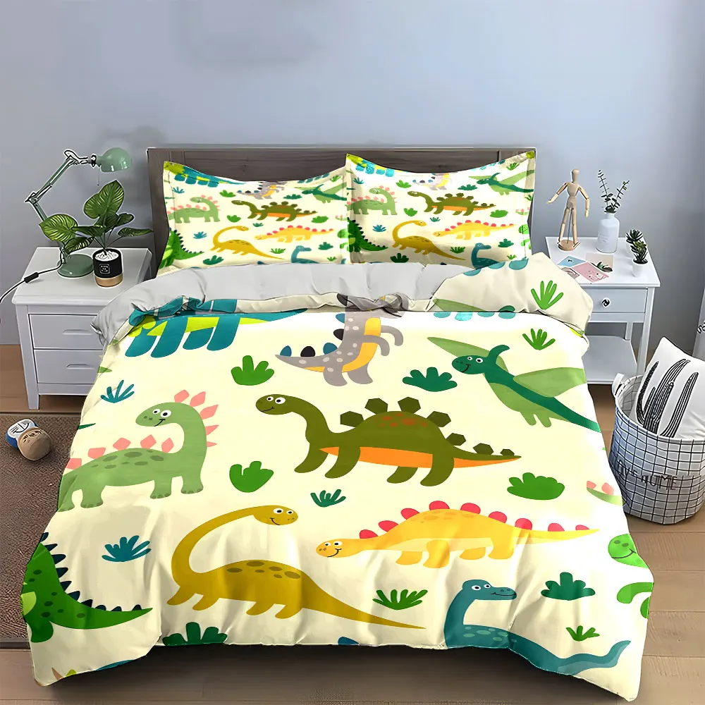 Colorful Dinosaur Kids Room Decor Bedding Set with 1 Duvet Cover 2 Pillowcases Single Double King Queen, Gift