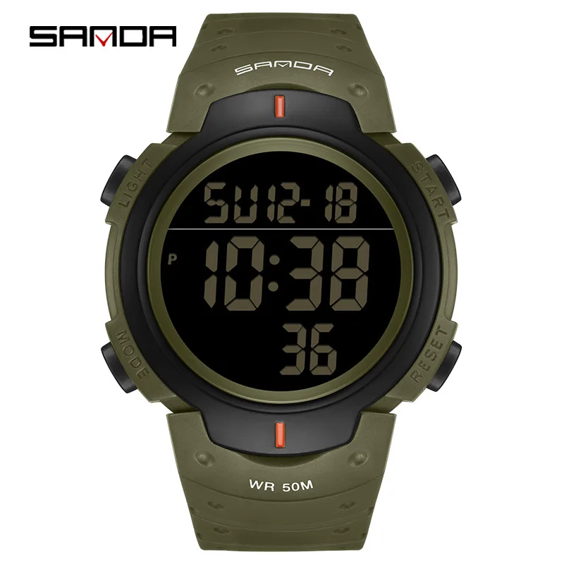 

Fashion Sanda Top Brand Arrival Trendy Design Silincone Strap Led Digital Movement Alarm Mode Countdown Sport Men Stop Watch