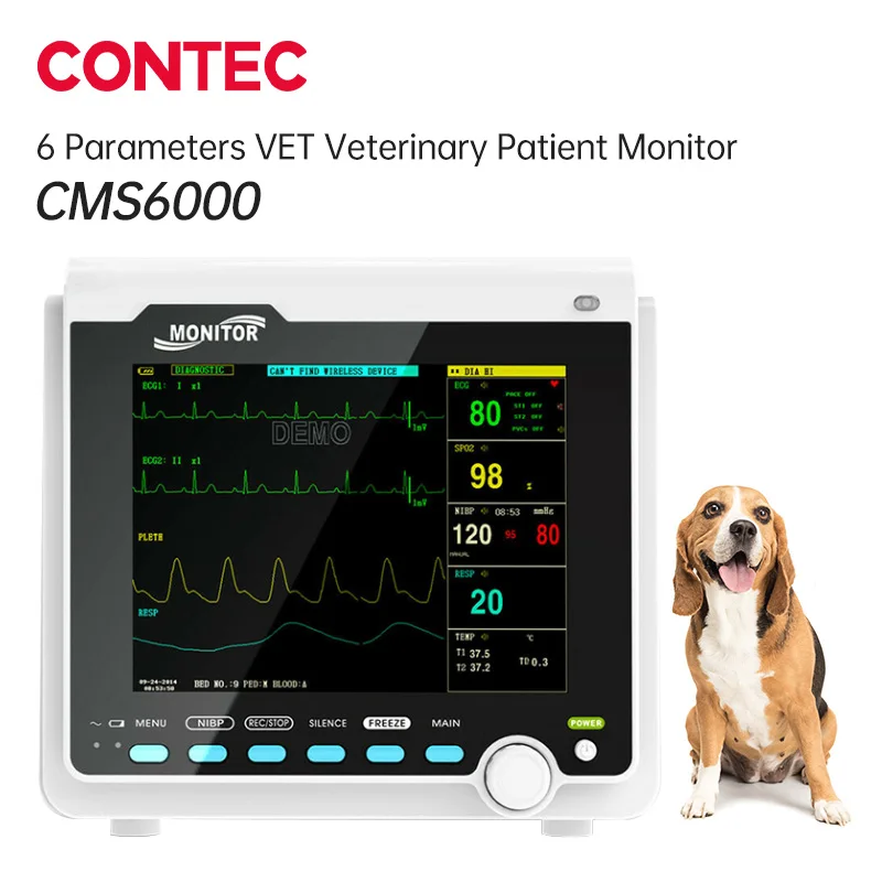 CONTEC CMS6000 Patient Monitor for Human Veterinary 6 Parameters ECG RESP SPO2 NIBP TEMP Display up to 8-Channel Waveform