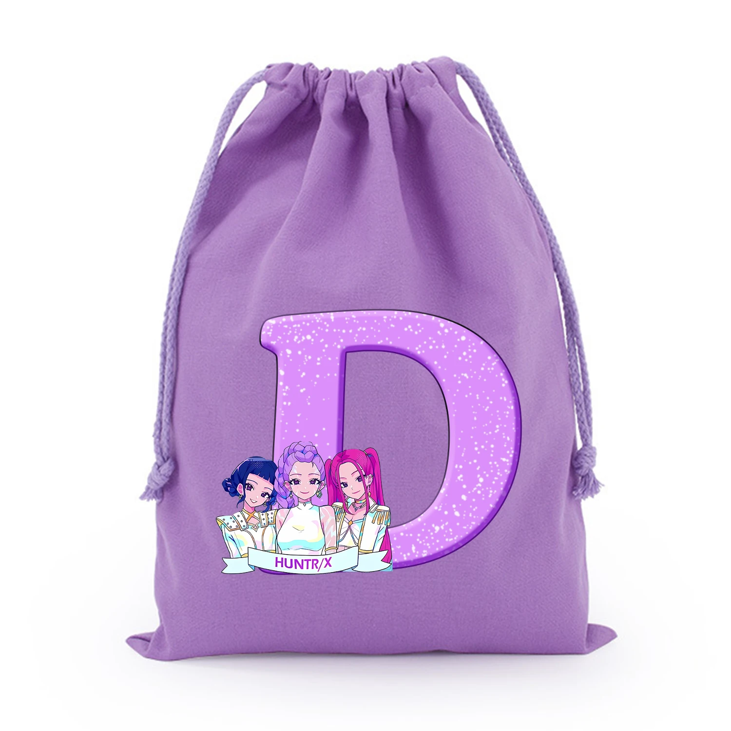 KPop Demon Hunters Borsa con coulisse Borsa regalo per cartoni animati Custodia con coulisse Borse portaoggetti in cotone per bambini Borse viola di grande capacità Kawaii