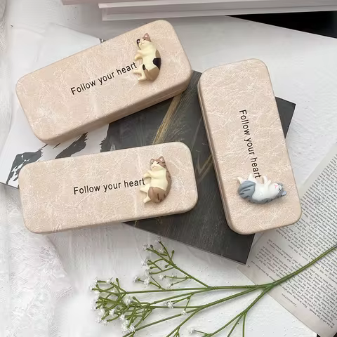 Cute Cat PU Leather Glasses Case Portable Men Women Sunglasses Myopia Presbyopia Storage Box Eyewear Eyeglasses Protector Holder