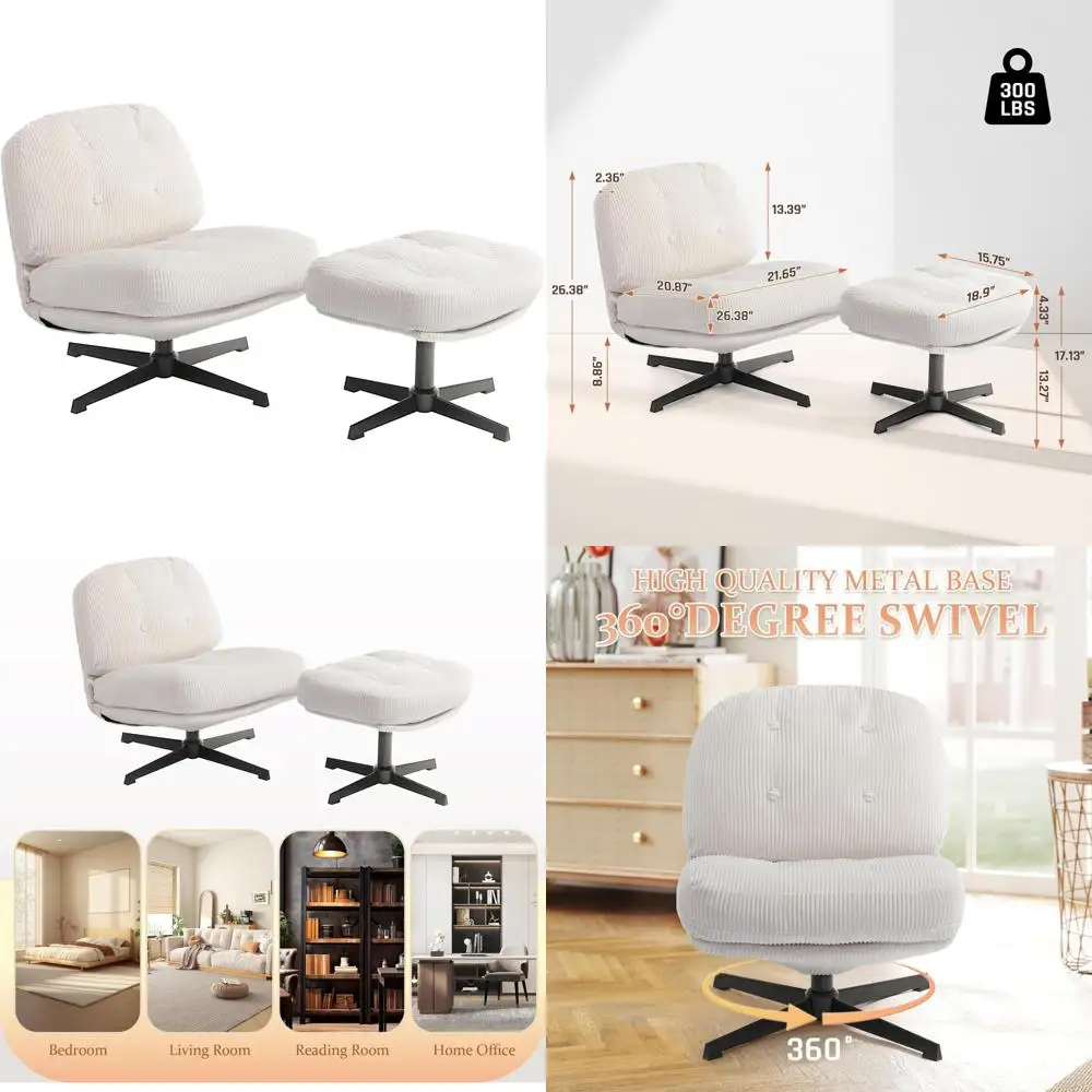 كرسي HollyHOME منجد دوار 360 درجة مع مسند، كرسي قراءة مريح من القماش ومسند للقدمين #1