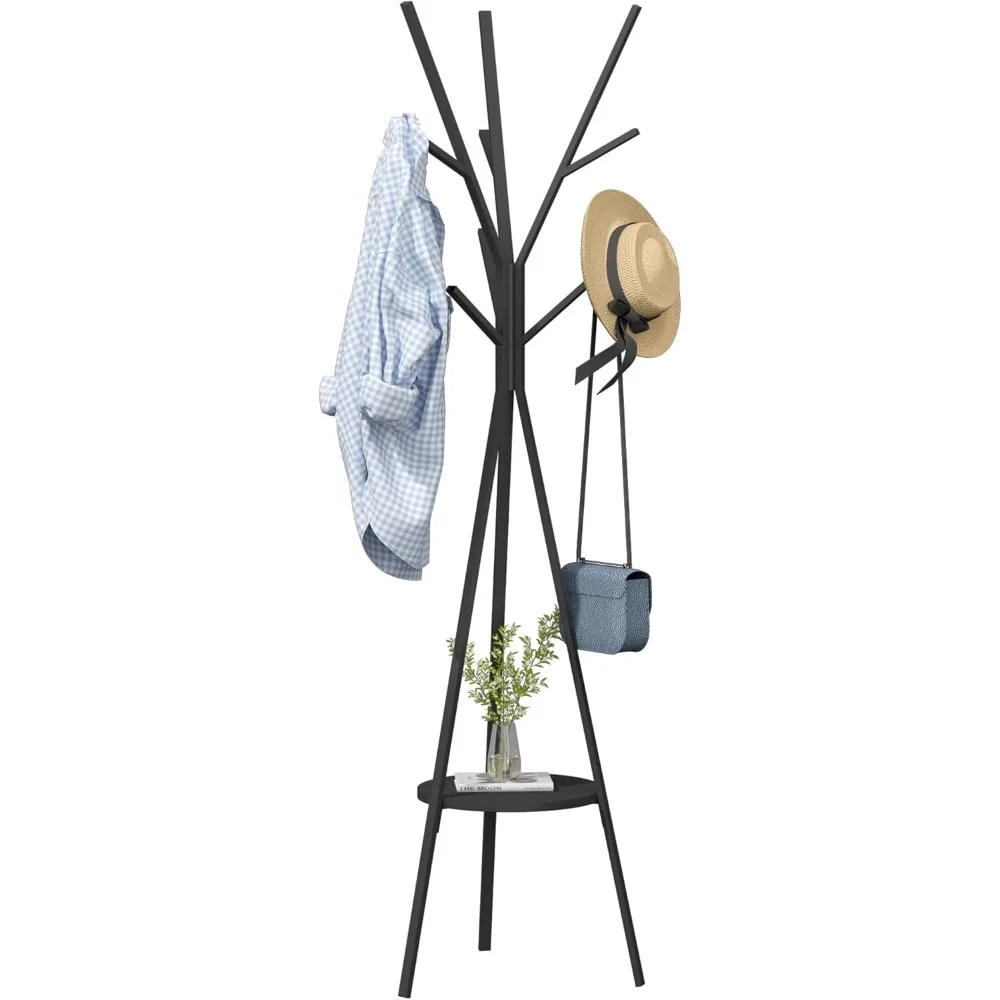 

Coat Rack Hat Stand, Freestanding Metal Hall Tree with 9 Hooks for Clothes, Hats & Scarves, Garment Storage