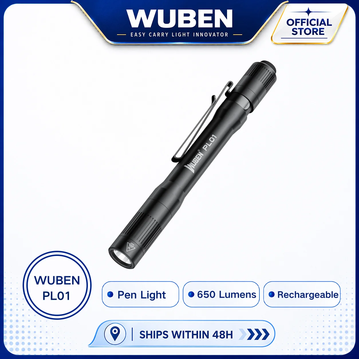 Lanterna de bolso WUBEN PL01, 650 lúmens, recarregável, à prova d'água IP68, compatível com 2 pilhas AAA para uso doméstico e externo.