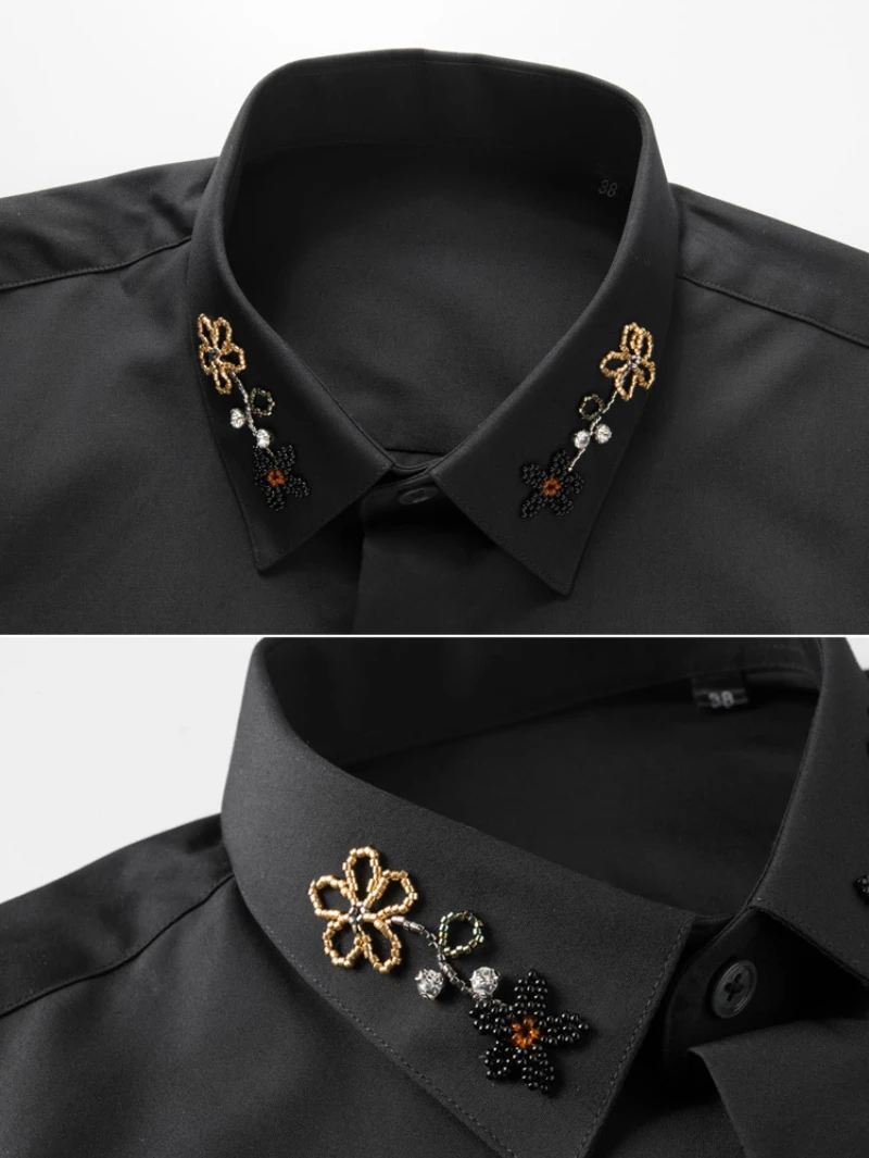 Handmade Beaded Shirt for Men Long Sleeve Business Social Dress Shirt High-quality Cotton Casual Star Stage Performance Costume