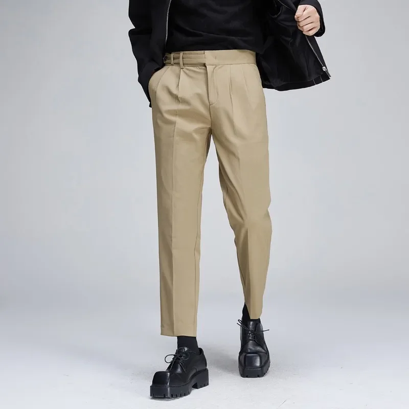 British Style Men's Slim Fit Business Casual Suit Pants Fashion Retro Designer Straight Leg Suit Pants Y2k Streetwear