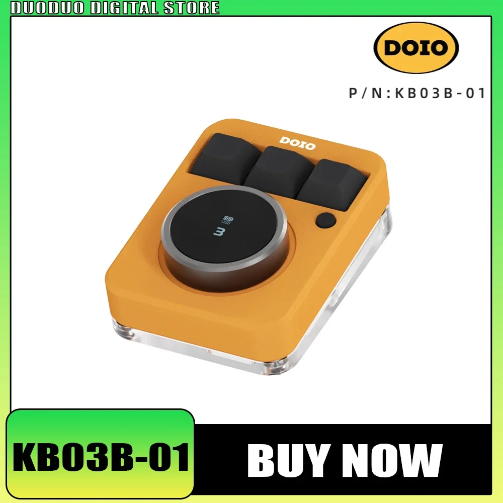 DOIO KB03B-01 Mechanical Keyboard 3 Keys Designer OLED Screen Customize Knob Hot Swap Wireless Mini Keyboard Rgb QMK VIA Office