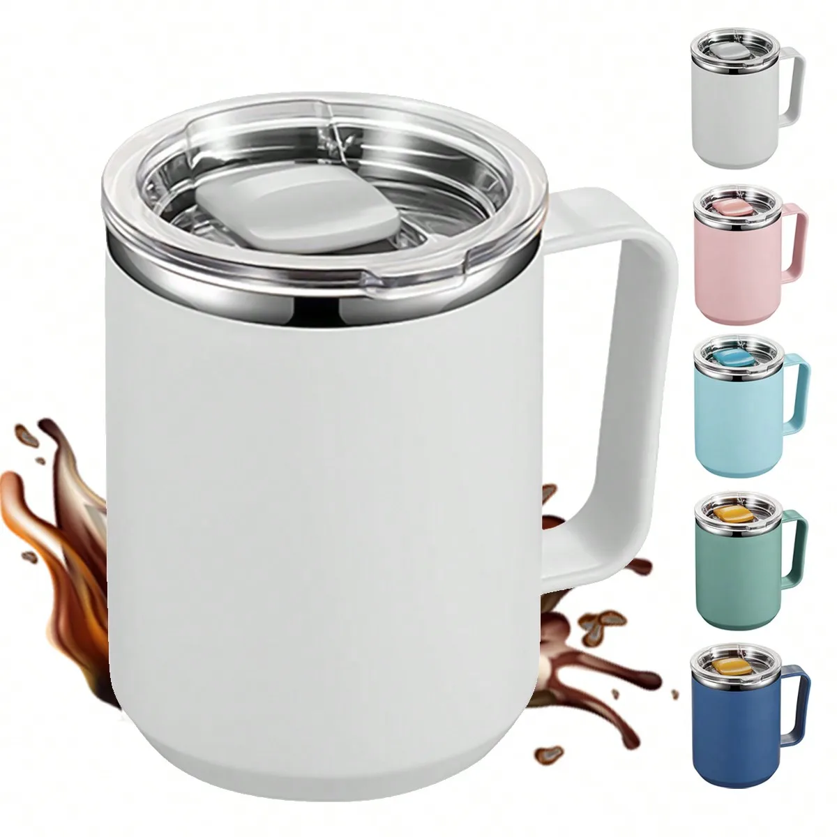 Leeseph Stainless Steel Coffee Mug with Handle and Sliding Lid , Insulated Double Wall Vacuum Travel Mug , Camping Outdoor