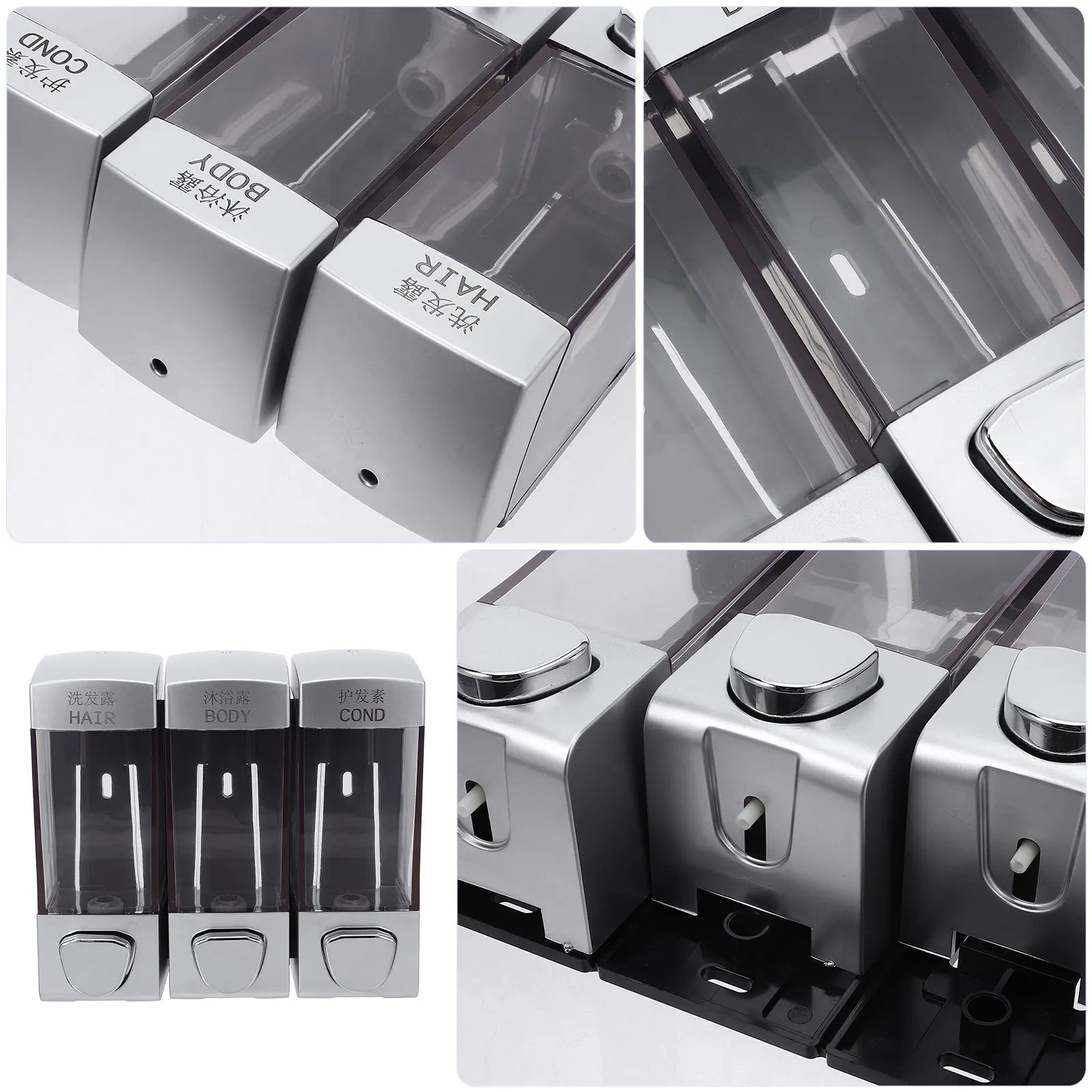 Wall-Mounted Soap Gel Dispenser Three Outlet Pump ABS Plastic for Bathroom Shower Shampoo Conditioner Lotion Shampoo Pump