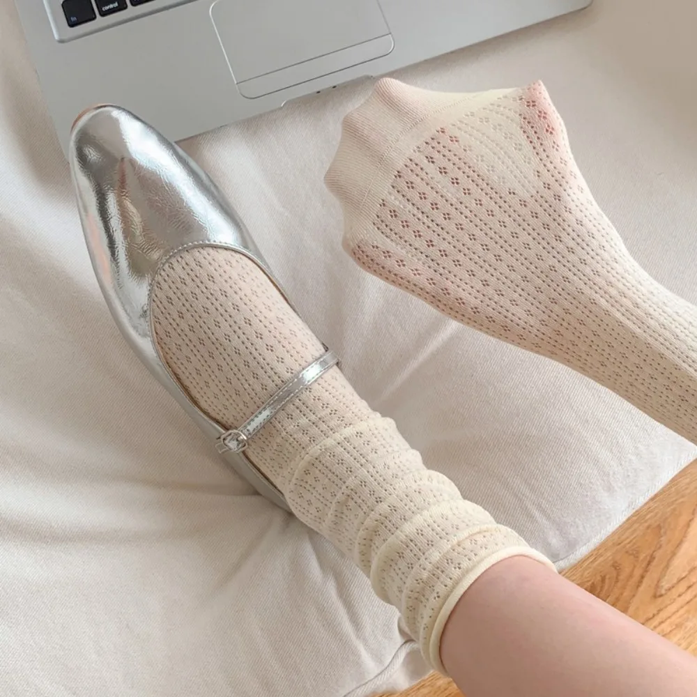 

Comfortable Candy Color Summer Socks Hollow Out Breathable Loose Socks Thin Roll Edge Socks Women