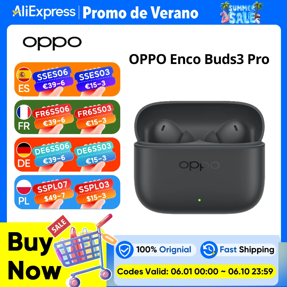 Global Version OPPO Enco Buds3 Pro True Wireless Earphone, 54-hour Battery life, 12.4mm dynamic driver, BT 5.4, IP55