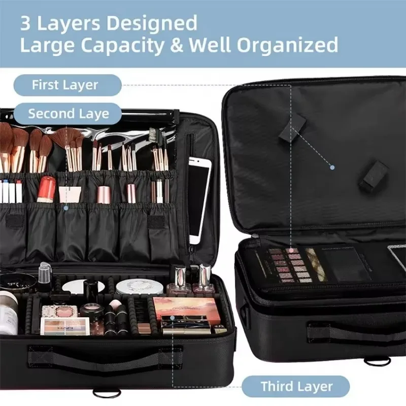 Makeup Bag Travel Professional Makeup Train Case with Adjustable Strap Makeup Artist Box for Hair Curler Brush Set