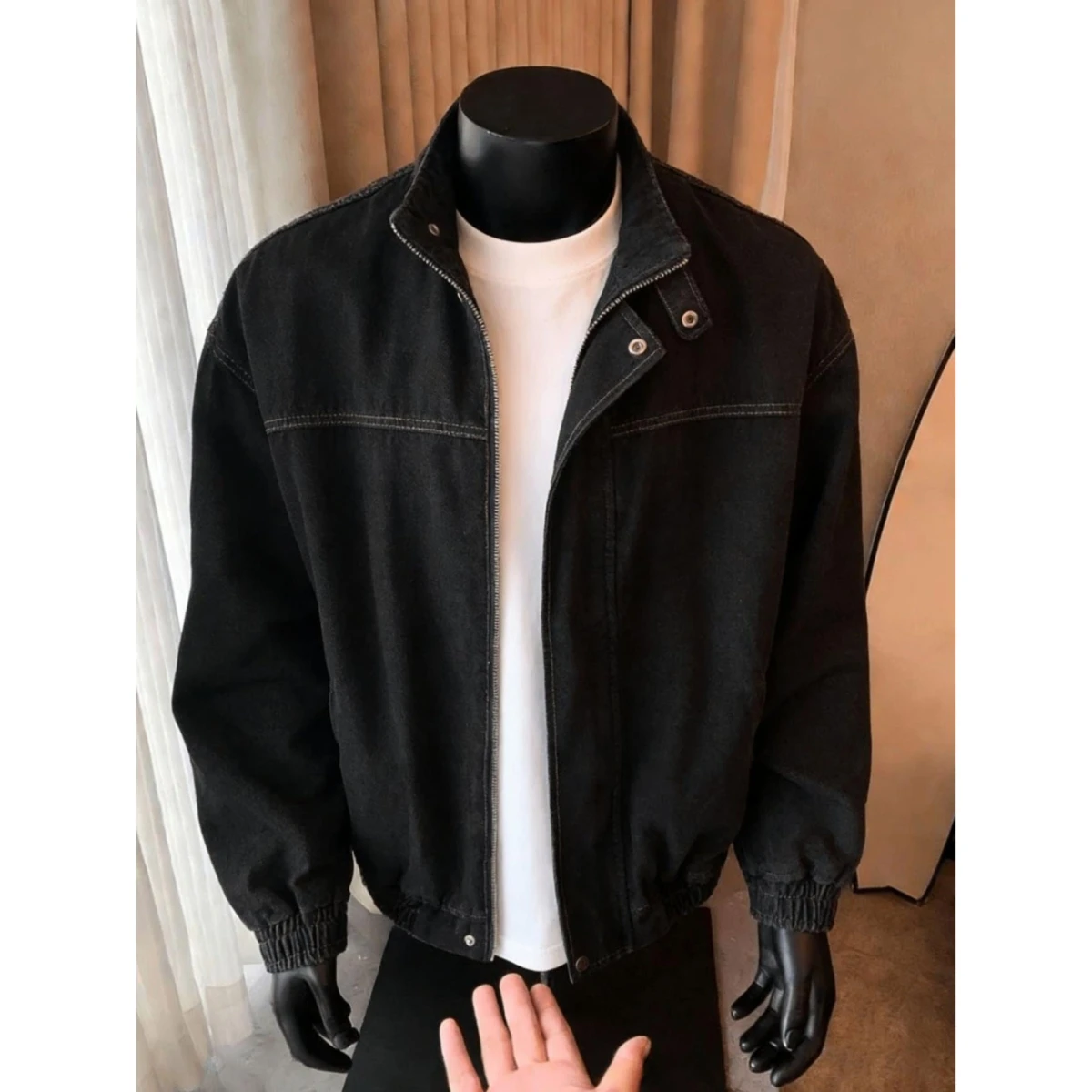 

Retro Heavy Du Waed Denim Jaet Loose American Motorcycle Collar Men's Spring Autumn High Street Faion Outerwear