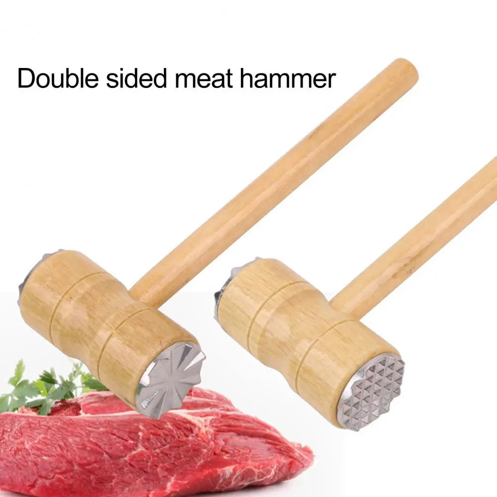 26cm Meat Hammer Double-sided Meat Tenderizer Hammer Wooden Long Handle Steak Chicken Beef Poultry Pork Mallet Pounder Flattener