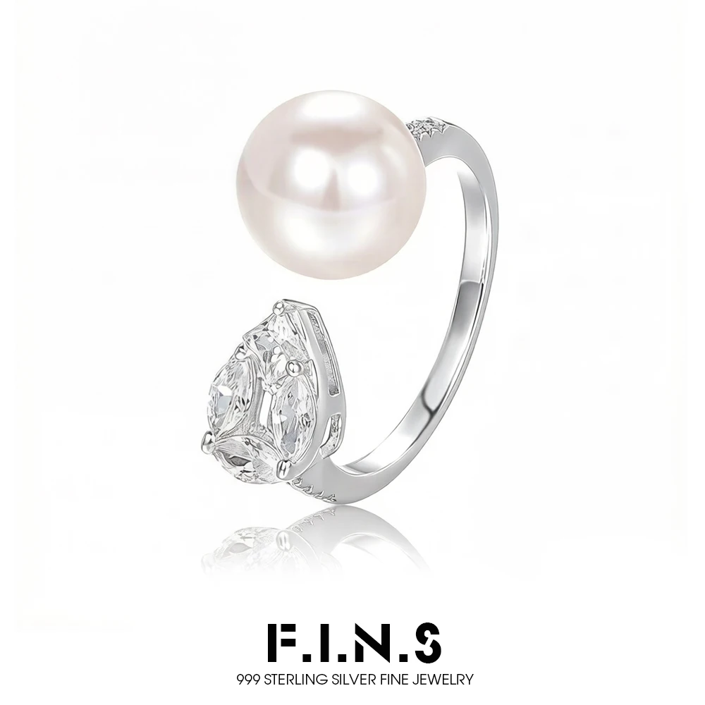 

Регулируемое кольцо F.I.N.S во французском стиле из стерлингового серебра 999 пробы с жемчугом и цирконием для женщин, ювелирные аксессуары для свадьбы и вечеринки