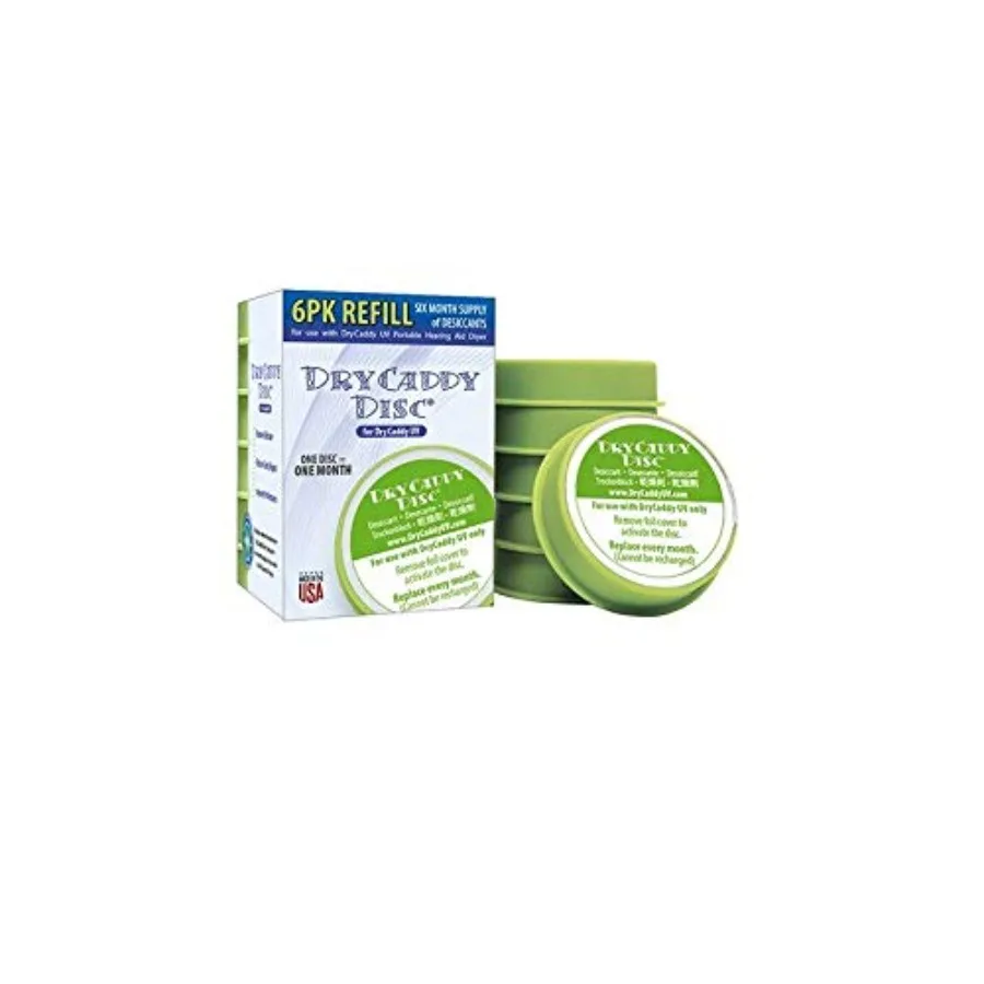 

DryCaddy UV Disc - 6 Pack Replacement Desiccant Refill Discs for DryCaddy UV from the makers of Hearing Devices Dehumidifier