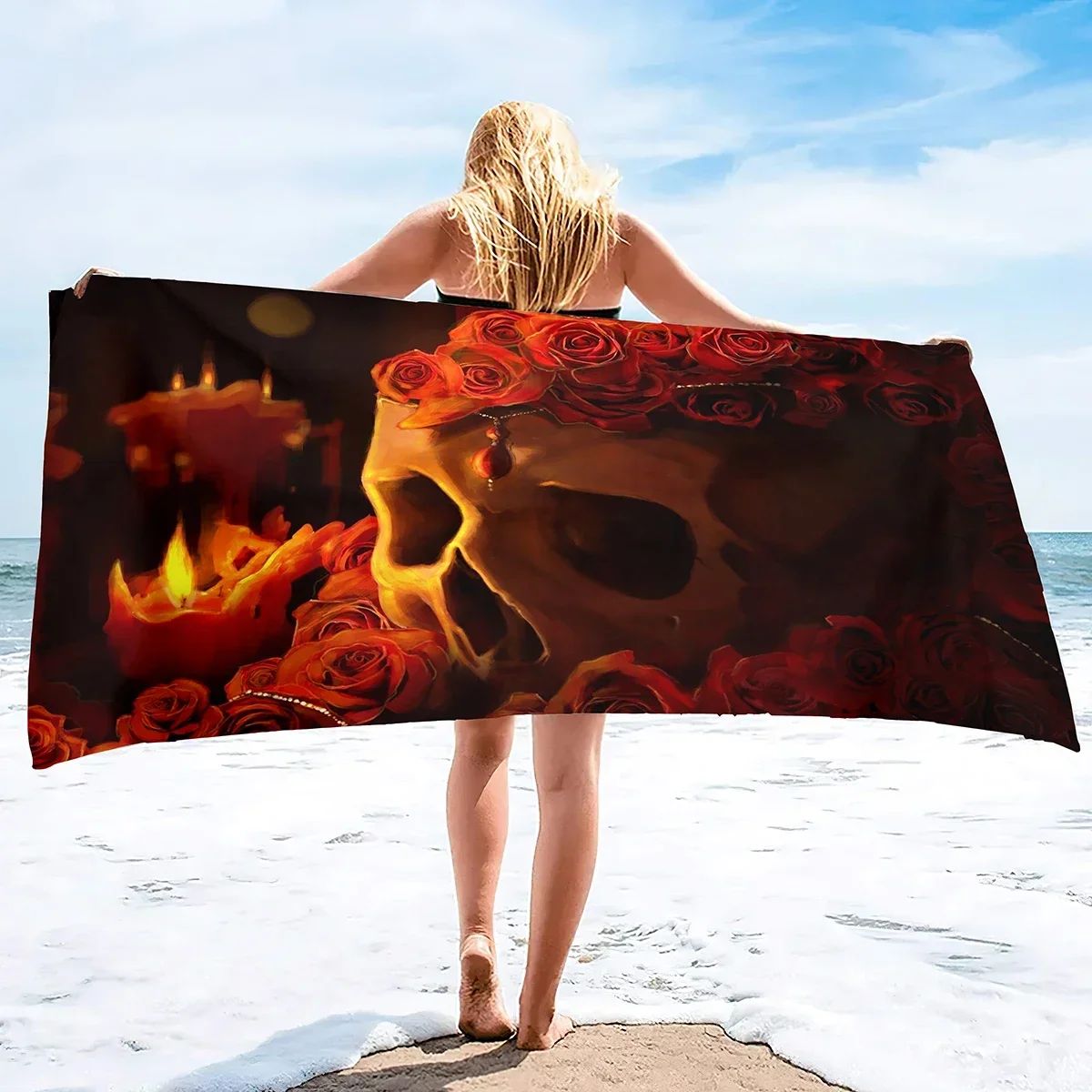 Skeleton Gothic Sand Free Beach Towel Absorbent Bath Towel Large Pool Towels Quick Dry Bath Towel for Swimming Bathroom Spa Pool