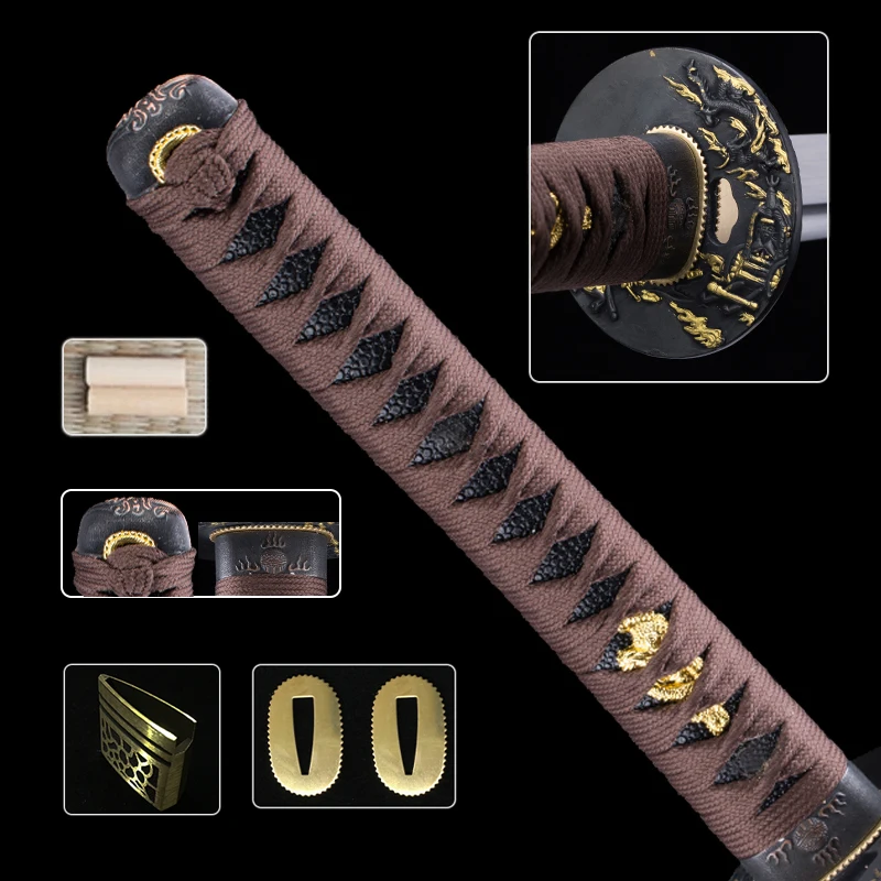 Katana Handle Set Tsuba/Fuchi/Kashira Brass Habaki  Japanese Katana Wakizashi Tanto Accessories Customized