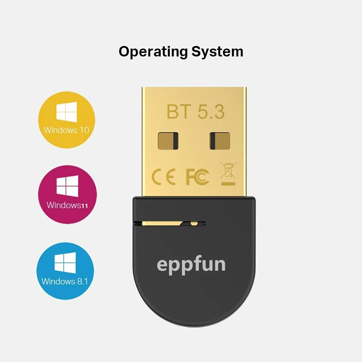 eppfun USB Bluetooth 5.3 AAC Adapter Wireless Dongle Transmitter for PC Windows 11 /10/ 8.1   For Mouse speaker keyboard