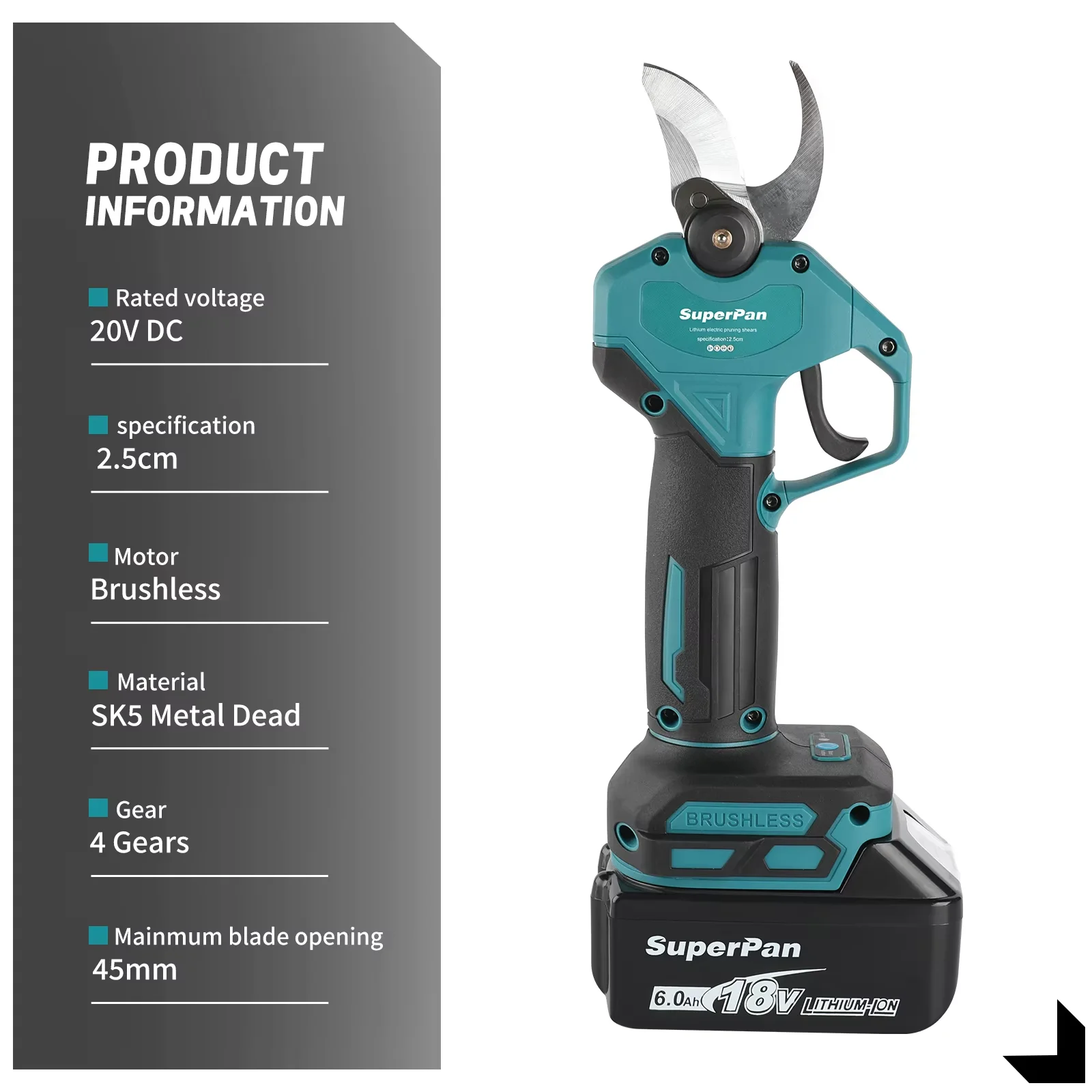 SuperpanPowerTool Cordless Electric Pruning Shears - Brushless Motor, Fits Makita 18V Battery for Fruit Tree Care