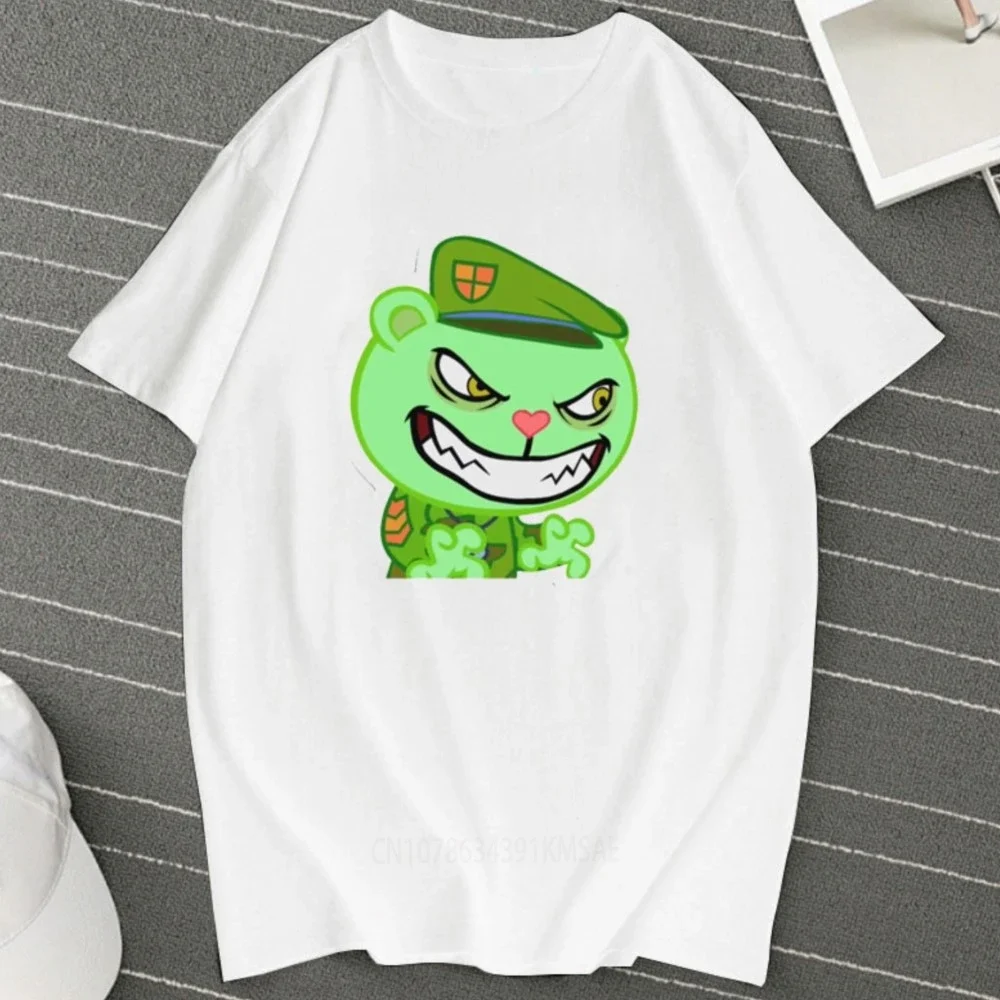 Klassische Vintage Cartoon glückliche Baum Freunde Mann T-Shirt flippy Cartoons gedruckt O-Ausschnitt Mode T-Shirt Kawaii Frau T-Shirt Camisetas